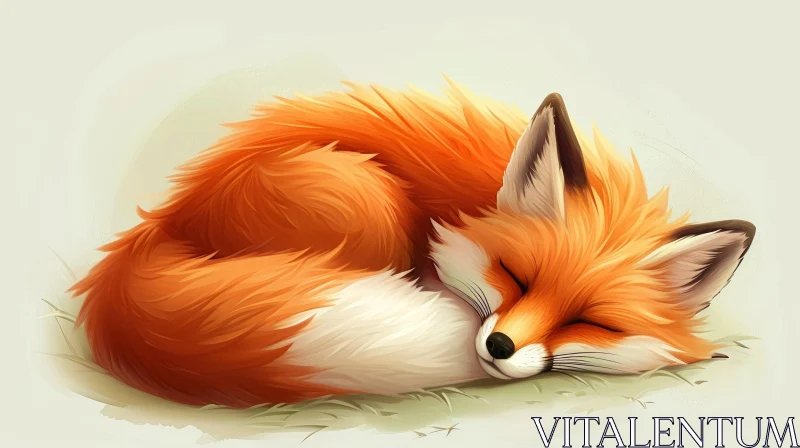 Red Fox Sleeping in Nature - Digital Painting AI Image