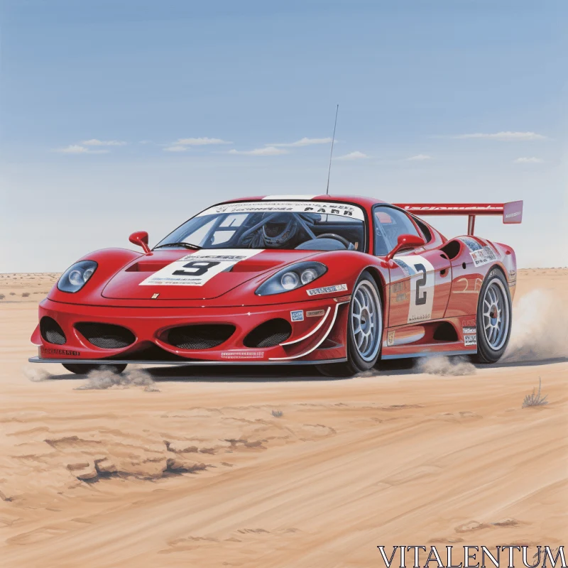 Red Racing Car Speeding Through the Desert - Meticulous Artwork AI Image