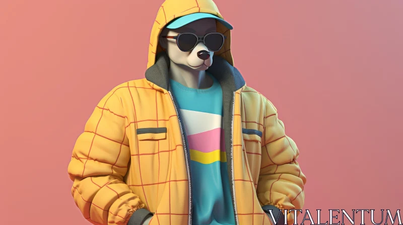 Stylish 3D Dog Portrait in Yellow and Blue Jacket AI Image
