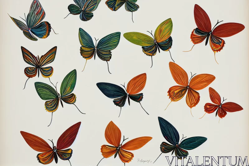 Vibrant Multi-Colored Butterfly Drawing on Paper | Dark White and Orange Woodcut Style AI Image