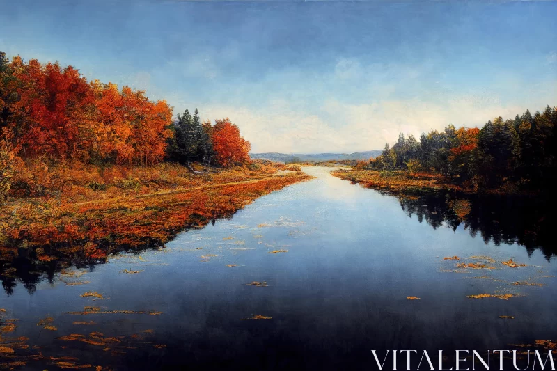 Autumn River Painting - Serene Landscape Artwork AI Image
