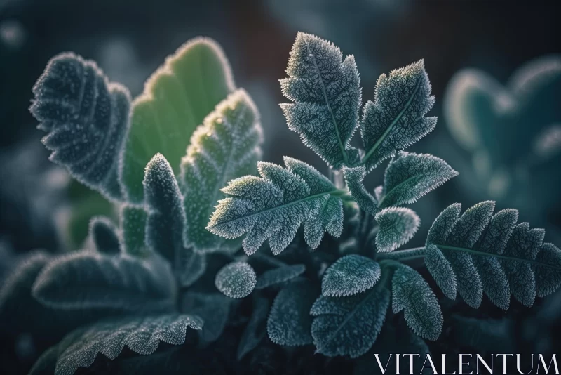 Captivating Image of Green Leaves with Frost | Botanical Illustrations AI Image