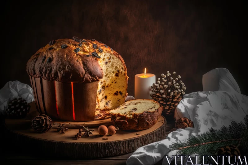 Christmas Bread on Wood Table: Dadaist Photomontage AI Image
