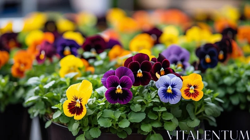 Colorful Pansy Flowers Close-Up AI Image