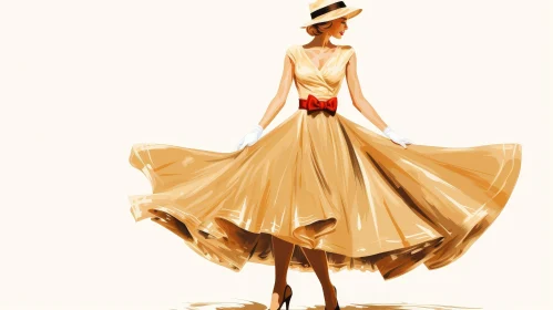 Elegant Woman in Yellow Dress - Fashion Illustration