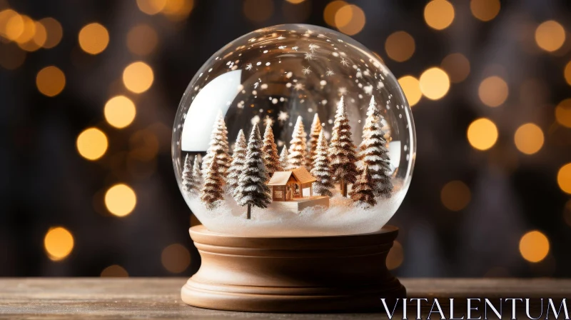 Enchanting Snow Globe - Winter Cabin Scene AI Image