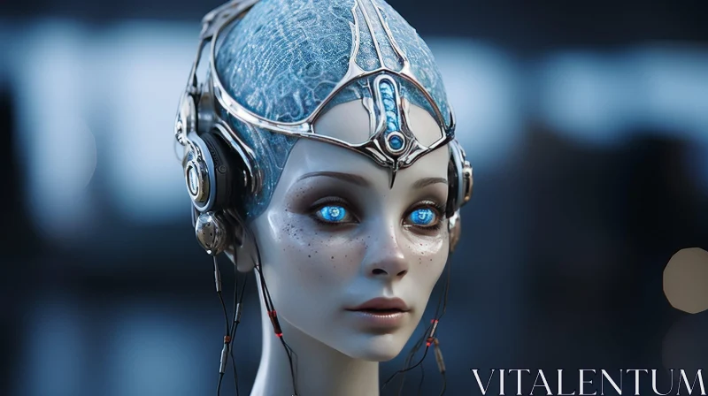 Enigmatic Woman with Blue Skin and Silver Headdress AI Image