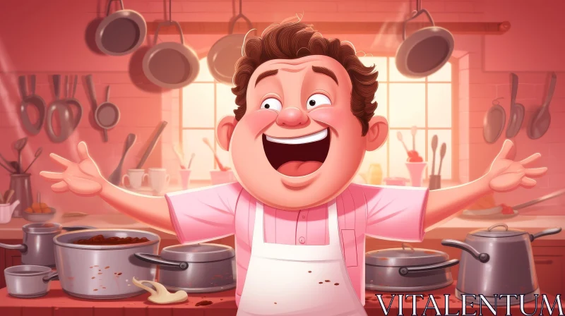 AI ART Joyful Chef in Pink Shirt Standing in Kitchen