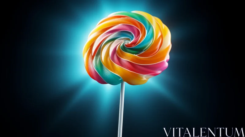 Rainbow Lollipop on Dark Blue Background AI Image