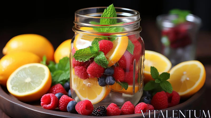 Refreshing Fruit Infused Water in Glass Jar AI Image