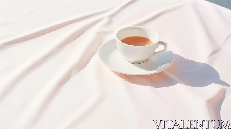 AI ART White Ceramic Tea Cup on Tablecloth