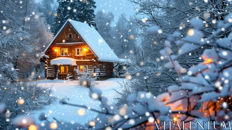 Winter Cabin in Snowy Forest - Peaceful Nature Scene AI Image