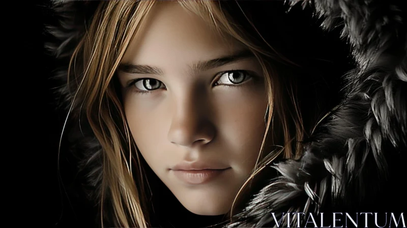 AI ART Young Girl Portrait with Blonde Hair and Green Eyes