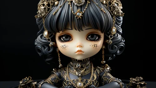 Elegant Black and Gold Doll - 3D Render
