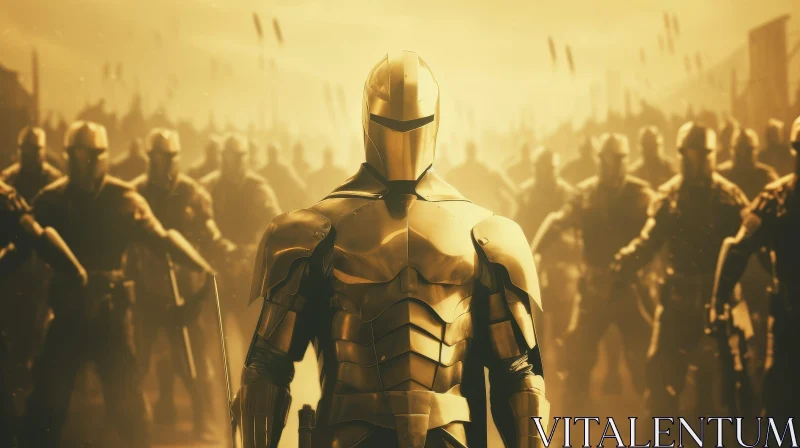 Golden Knight in Armor Facing Army of Soldiers AI Image