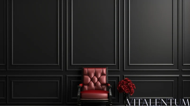 AI ART Luxurious 3D Rendering of Red Leather Armchair in Black Room