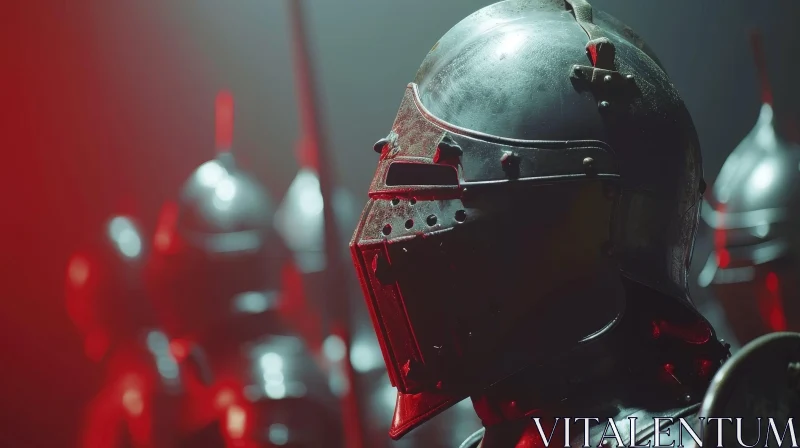 AI ART Medieval Knight's Helmet Close-Up | Mysterious Red-Lit Visor