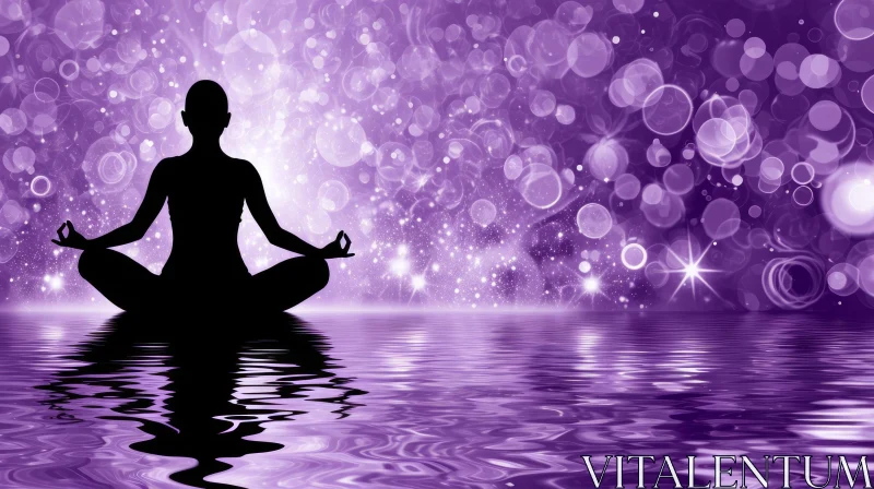 AI ART Purple Yoga Pose Meditation in Starry Night Background