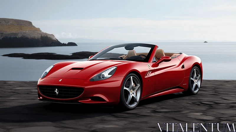Red Ferrari California: A Luxurious Opulence on the Edge of a Cliff AI Image