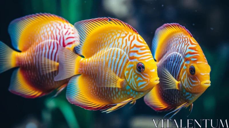 Colorful Discus Fish Trio: Underwater Beauty Revealed AI Image