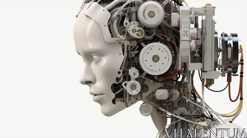 AI ART Female Robot Head 3D Rendering | White Metal Realistic Face