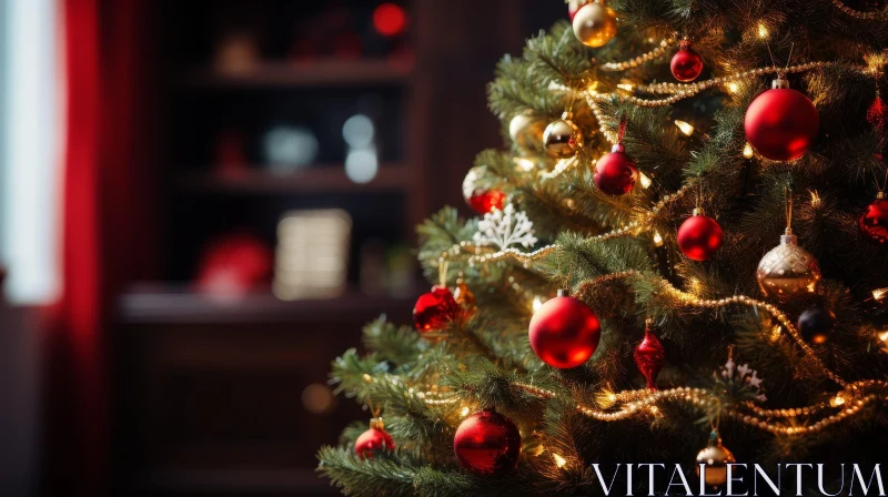 Festive Christmas Tree Decoration in Living Room AI Image
