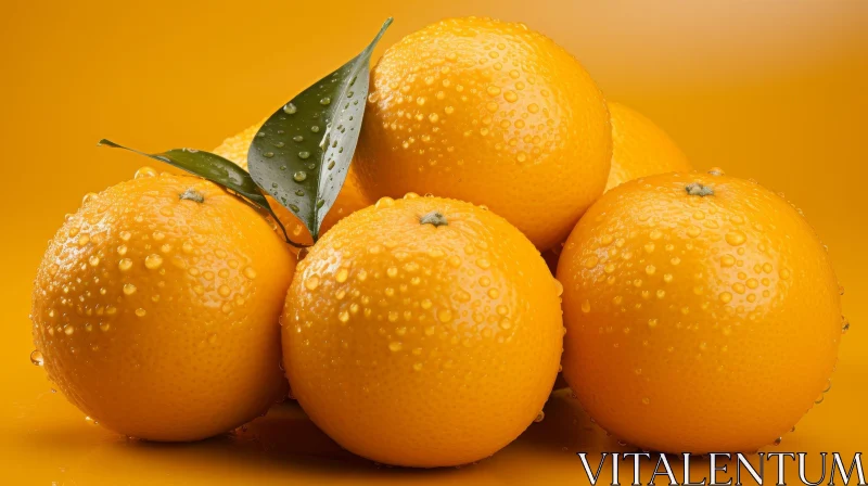 Fresh Oranges with Green Leaves Close-up AI Image