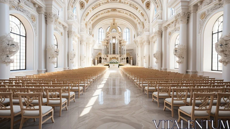 Majestic Church Interior Bathed in Sunlight AI Image