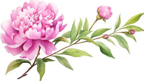 Pink Peony Flower Watercolor Painting