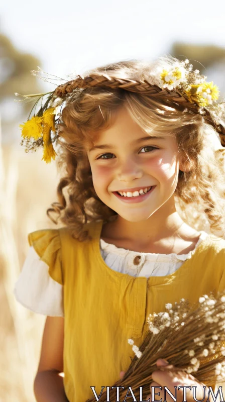 Smiling Little Girl in Yellow Dress - Field Portrait AI Image