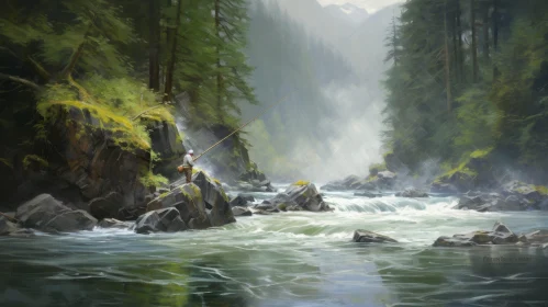 Tranquil River Fishing Scene