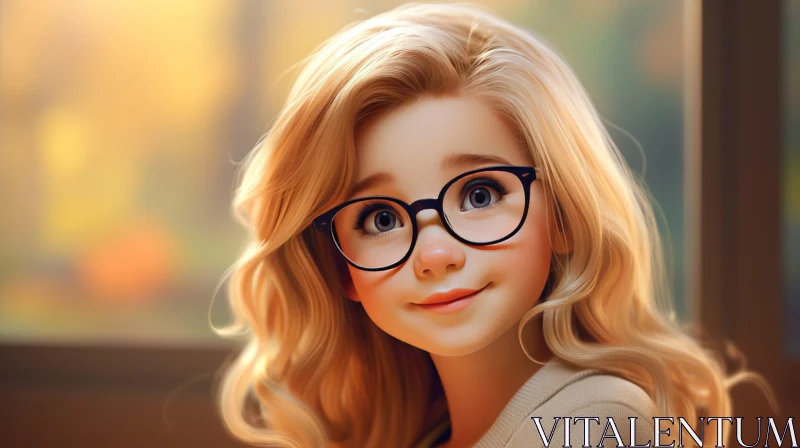 AI ART Young Woman Portrait with Blonde Hair and Glasses