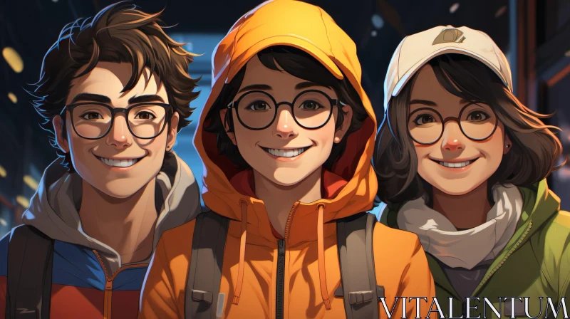 Youthful Adventure: Smiling Group Ready for Urban Exploration AI Image