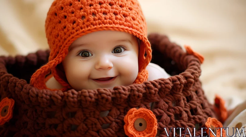 Adorable Baby in Orange Knitwear AI Image