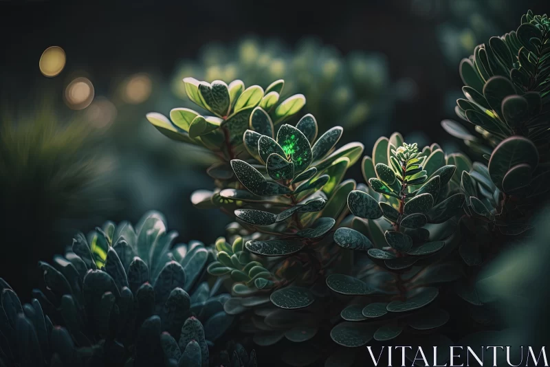 Captivating Close-Up Shot of Lush Green Plants in Tilt-Shift Photography AI Image