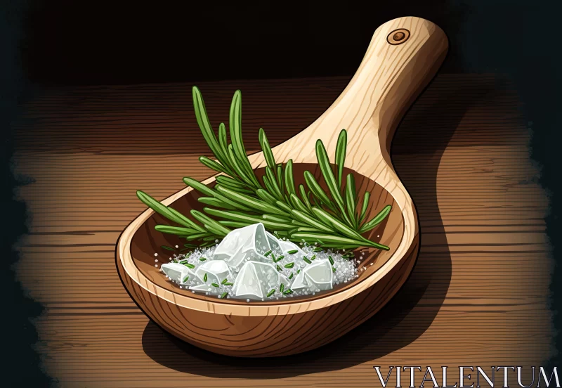 AI ART Captivating Wooden Spoon with Salt and Rosemary - 2D Game Art Style