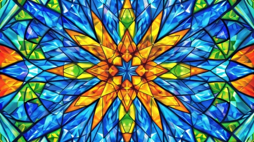 Colorful Kaleidoscope Glass Pattern on Blue Background