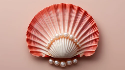 Elegant Pink Seashell with Pearl Necklace on Soft Pink Background