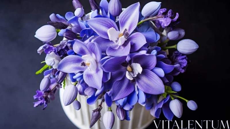 Elegant Purple Orchid Bouquet in White Vase AI Image