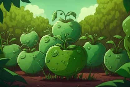 Green Apples in Mysterious Jungle - Cartoon Illustration