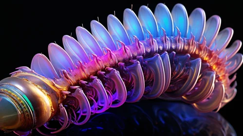 Iridescent Centipede Close-Up on Reflective Surface