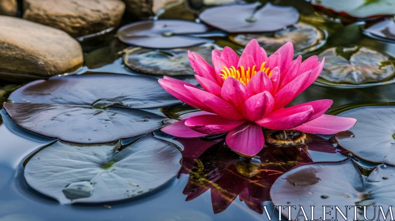 Pink Water Lily in Pond - Serene Nature Close-up AI Image