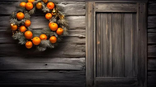 Rustic Wooden Door with Christmas Wreath