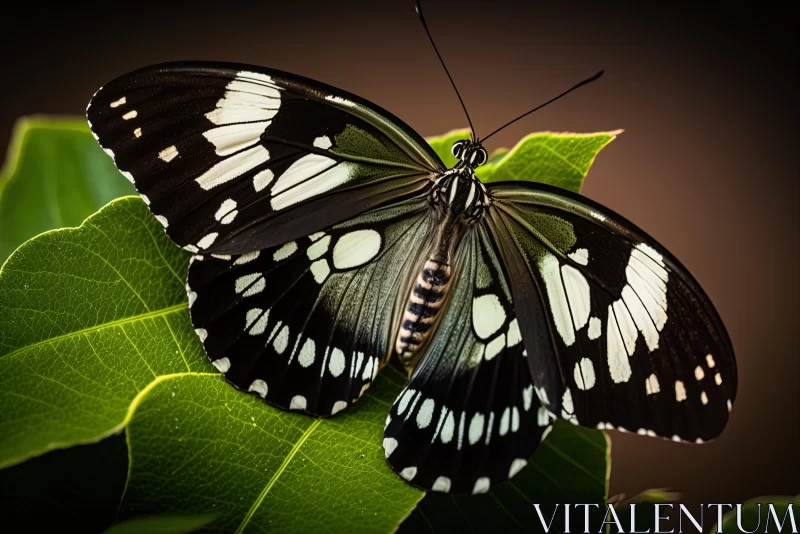 Black Butterfly on Green Leaf | Bold and Dramatic Forms AI Image