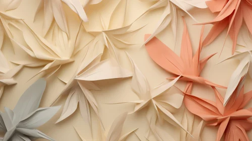 Cream Background with Paper Flowers - 3D Rendering