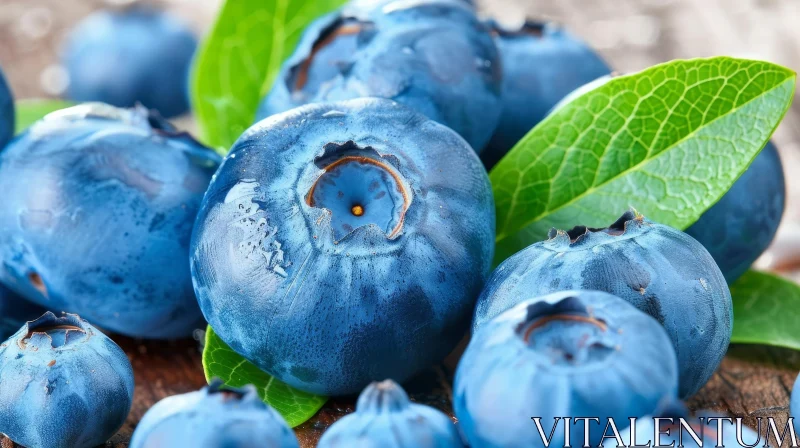 AI ART Delicious Blueberries on Wooden Background