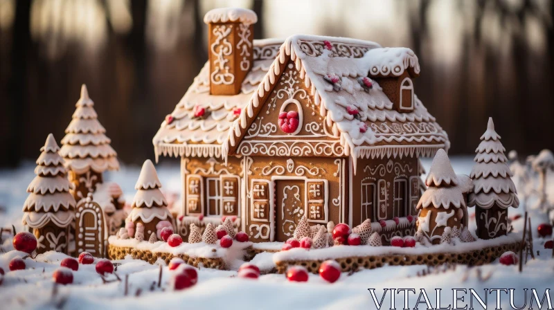 Enchanting Gingerbread House in Snowy Forest AI Image