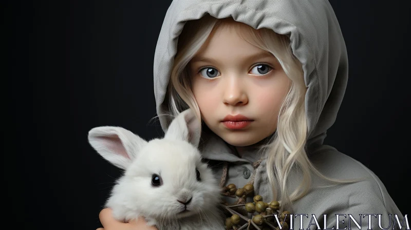 Enchanting Young Girl and Rabbit Portrait AI Image