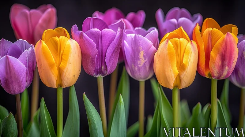 Multicolored Tulips in Bloom - Close-Up Studio Image AI Image