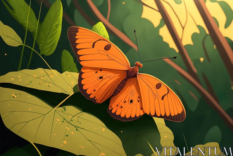 Orange Butterfly on Leaf - Detailed Character Illustrations AI Image